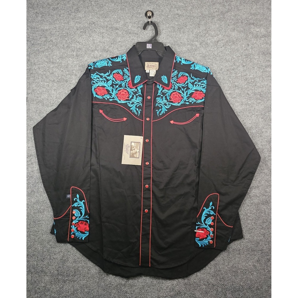 Rockmount Ranch Wear Men's Red And Turquoise Embroidered Western Shirt In Black